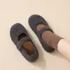 Chinelos de pelúcia Mary Jane de algodão para mulheres, novo estilo de inverno, para uso interno, com fecho de velcro, quentes, com calcanhar peludo e forrados com fleece