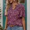 Bai Fen Zhi Yi Amazon 2024 Nueva Ropa de Verano Europea y Americana para Mujer Camisa con Estampado de Manga Corta y Cuello en V Transfronteriza para Mujer