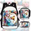 Princesa de Hielo y Nieve Elsa Mochila Escolar Mochila Infantil de Jardín de Infancia Bolsa de Hombro Impermeable de Gran Capacidad Estuche Juego de Tres Piezas