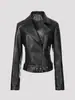 Chaqueta de cuero para mujer transfronteriza, estilo europeo y americano, cintura entallada, efecto adelgazante, aspecto vintage desgastado, estilo motero, cremallera asimétrica