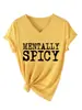 Camiseta de Manga Corta con Cuello en V de Moda y Única para Mujer, Picante Mentalmente, Tienda Independiente Amazon eBay para Exportación