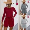 Conjunto de Macacão Curto Casual Simples com Gola Redonda e Manga Longa Amarrado - Venda Quente Primavera e Outono Ebay Amazon Wish