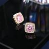 Brincos Quadrados Rosa Doce de Zircônio Estilo Coreano para Mulheres Simples Quadrados para o Dia a Dia Personalizados High-end Retrô Pequenos Quadrados de Zircônio Brincos de Pino com Agulha de Prata
