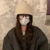 Gorro Grueso Estilo Japonés Gris para Mujer, Moda Callejera de Invierno, Gorro de Punto Estilo Perezoso, Adelgazante, Gorro a Prueba de Frío