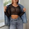 Tops Sexys de Malla Europeos y Americanos para Chicas Calientes Moda Transparente Camisetas Sexys Ajustadas de Manga Larga para Mujer Verano Venta al por Mayor Transfronteriza