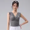 Conjunto de Yoga sin Mangas con Cuello en V Retorcido para Mujer, Corte Entallado que Adelgaza con Cintura Fruncida, Adecuado para Fitness, Running, Entrenamiento y Yoga Deportivo