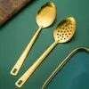 Nuevo Set de Utensilios de Cocina de Acero Inoxidable, Mini Utensilios de Cocina de 6 Piezas, Espátula China, Cucharón Pequeño para Sopa, Espátula para Pasteles, Olla Pequeña Dorada