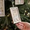 Novo pingente de placa de madeira com estampa quadrada de pelúcia vazada, ornamento de pendurar para decoração de árvore de Natal, arranjo de cena de rena