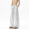 Calça Risca de Giz de Seda Gelada Estilo Old Money para Homens, Calça Casual de Verão Fina Tendência Solta de Perna Reta para Meninos