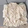 Pijama Ovzf Genuíno de Algodão Nuvem para Mulheres, Conjunto de Duas Peças com Manga Curta e Calça Longa, Novo Estilo Primavera e Outono, Pode Ser Usado Fora de Casa, Roupa de Casa Estampada