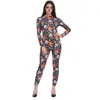Body Estampado de Esqueleto Europeu e Americano para Halloween Feminino Manga Longa Slim Fit Collant Fantasia para Baile de Máscaras Performance de Palco