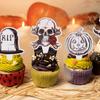 Decoração de Festa de Halloween Decoração de Cupcake Rosa de Terror Caveira Lápide Morcego Abóbora Suprimentos de Decoração