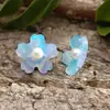 Pendientes de Resina Estilo Japonés y Coreano, Suaves y Frescos, con Gradiente de Flor de Cerezo Floreciendo, Pendientes de Flor de Acetato con Perla de Imitación