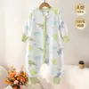 Saco de dormir infantil de algodón puro, pijama de una pieza para bebé para todas las estaciones, ropa de casa para bebé con piernas separadas, ropa de dormir con cremallera de tres vías anti-patadas