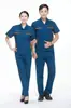 Conjunto de Trabajo de Verano de Manga Corta Cvc 60% Algodón para Hombre, Color Sólido, Estilo Botón de Presión, Ropa de Trabajo Delgada y Transpirable, Tejido Cvc