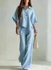 Conjunto de Pantalones Anchos de Lino Estilo Europeo y Americano Nuevo 2026 para Mujer, Conjunto de Dos Piezas de Camisa Holgada de Verano, Estilo Moderno Casual de Moda