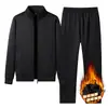Traje Deportivo Casual para Hombre, Cárdigan, Chaqueta de Cuello Alto, Conjunto de Dos Piezas a la Moda, Forro Polar, Engrosado, Cálido, para Padres de Mediana Edad y Mayores