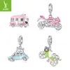 Colgante de Bus Gato Rosa Tono Plateado Accesorios para Motocicleta Estilo Lindo Dulce Genial Bicicleta Coche Convertible DIY Cuentas