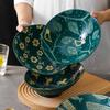 Vajilla de cerámica con relieve estilo japonés de 8 pulgadas, color bajo vidriado, cuenco creativo de boca biselada para ensalada de frutas, helado, helado, cuenco para fideos