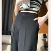 Pantalones de Traje Negros para Mujer, Otoño Petite de Cintura Alta con Elástico en la Espalda, Pantalones Cigarette Sueltos Rectos Cortos Harem