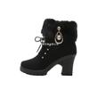 Zapatos de Mujer Europeos y Americanos Transfronterizos de Tacón Grueso Talla Grande Más Terciopelo Nuevo Estilo Botas Martin para Mujer Botines de Tacón Alto con Pedrería y Piel Venta al por Mayor Talla Grande