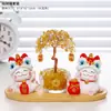 Danza del León Estilo Chino Gato de la Suerte Gatito Árbol del Dinero de Cristal Regalo de Año Nuevo Decoración para Escritorio de Oficina Adorno Árbol del Dinero