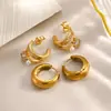 Brincos de Aço Inoxidável Transfronteiriços com Estilo Único e Fashion, Formato C Versátil com Cravação de Zircônia, Banhados a Ouro 18K, Conservam a Cor, Brincos à Prova d'Água