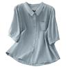 Camisa de Lino y Algodón Simple de Color Sólido con Bolsillo Lel Verano Baita de Commuter Camiseta Casual Artística de Manga Corta para Mujer