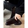 Botas delgadas de tacón alto con temperamento de punta cuadrada francesa para mujer, estilo británico, retro, cremallera trasera, elásticas, botines