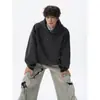 Outono/Inverno 2026 Novo Moletom Pesado Masculino com Bordado de Letras, Lavagem à Areia, Desgastado, Patchwork, Ombro, Gola Redonda, Moda