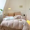 Conjunto de Lençol de Cama e Lençol com Elástico de Gaze Amassada Classe A 100% Algodão Puro, Estilo Ins, Amigo do Bebê, Conjunto de Quatro Peças para Cama, Confortável