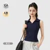 Chal de algodón Tencel Antibacteriano de 10A con Cuello Polo para Mujer, Color Block Retro Francés, Corte Ajustado, Camisola de Sensación Fresca para Mujer