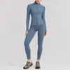 Conjunto de chaqueta de yoga transfronterizo, conjunto de top de manga larga con cremallera de secado rápido, conjunto de pantalones de yoga transpirables que absorben la humedad para deportes de running para mujer