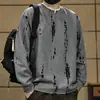 Camiseta Texturizada Estilo Retrô Americano de Manga Longa para Homens, Novo Estilo de Outono com Design Moderno, Blusa Casual Solta Falsa de Duas Peças para Homens