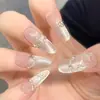Primavera e Verão Borboleta Feita à Mão Usando Armadura Diamante Empilhado Brilho Corrente de Contas Francesas Xadrez Doce Menina Unha Postiça Unha Pronta Arte de Unhas