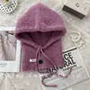 Balaclava de Lã da Coreia do Sul Chapéu Feminino Outono e Inverno à Prova de Vento Quente Proteção para Ouvido Lenço Peça Única Chapéu de Lã Tricotado