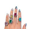 Anel Feminino Simples da Moda Micro Diamante Quadrado Grande Esmeralda Zircônia Anel Simulação Cor Paraíba Joia