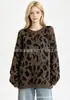 Suéter de punto tipo pullover con estampado de leopardo retro americano para mujer, nuevo para otoño e invierno, holgado, hombros caídos, tejido de punto, atmósfera suave, top entallador