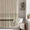Cortina de Banheiro Simples com Listras de Bambu Estampadas e Borla, Cortina de Divisória de Banheiro Impermeável Espessada