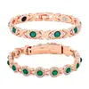 Pulsera Magnética Moda TiKToK Oro Rosa Diamante Verde Versión Grande para Mujer Incrustación de Gema Verde Diamante Pulsera de Lujo Ligero para Pareja