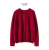 Cárdigan 100% Cachemira Pura Otoño e Invierno para Mujer Estilo Holgado Perezoso Suéter de Cuello Redondo Rojo Corto Chaqueta de Punto Gruesa