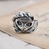 Anillo abierto de plata S925 con diseño de ciervo dorado para hombre, venta al por mayor, estilo tailandés vintage, joyería creativa con diseño de gato.