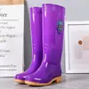 Botas de lluvia largas antideslizantes para mujer, zapatos de agua, botas de lluvia cómodas de caña media estilo francés de caña alta, zapatos de agua con suela de goma para mujer