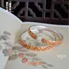 Pulsera Exquisita de Regalo para Mujer Fushi Plata Pura 999 Lujosa 8N Oro Antiguo Esmalte Patrón de Hierba Tang Doble Extremo