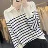 Suéter Pulóver de Punto Casual y Elegante de Lana Fina de Doble Capa de Color Sólido Simple con Cuello Camisero para Mujer