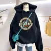 Sudadera para mujer para otoño e invierno 2026, nuevo estilo coreano, corte holgado, vintage japonés, con capucha, manga larga, versátil, forrada de polar y prenda exterior engrosada