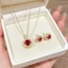 Nuevo Conjunto de Joyería, Collar y Pendientes de Circonita Redonda, Conjunto de Dos Piezas, Moderno y Exquisito, Pendientes de Cadena para Clavícula con Diamantes Completos