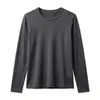 Camisa de Lã Tencel com Gola Redonda - Essencial para outono e inverno, macia e amiga da pele, versátil e confortável como camada base, blusa de manga comprida