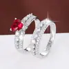 Conjunto de anillos de circón en forma de corazón de moda de lujo europeo y americano estilo frío ins anillo elegante anillo elegante de alta calidad
