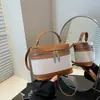 Bolso Cubo de Lino de Color Contrastante Personalizado de Moda Estilo Coreano Primavera 2025 Nuevo Bolso de Hombro Cruzado Empalmado Bolso de Cosméticos de Moda